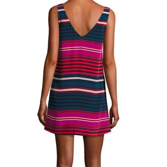 NWT Caviar Joie Dawna Multicolored Striped 100% Silk Tank Dress Size XS - Picture 2 of 11